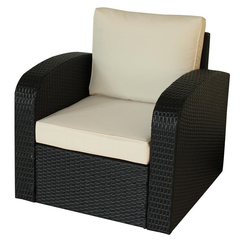 3 Piece Black Wicker Rattan Outdoor Lounge Set (Rounded Armrest Feature)