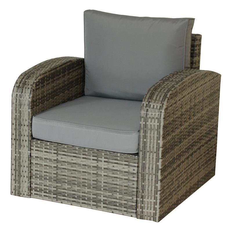 3 Piece Gray Wicker Rattan Outdoor Lounge Set (Rounded Armrest Feature)
