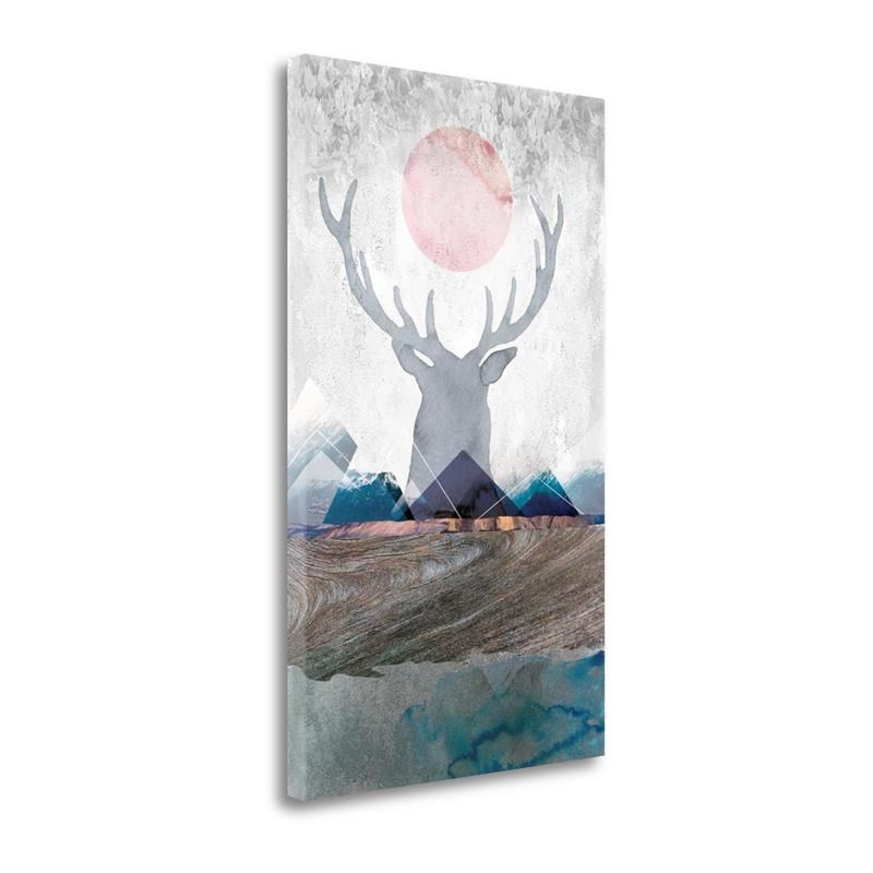17x29 Deer And Mountains 2 By Louis Duncan-He Print on Canvas Fabric Multi-Color