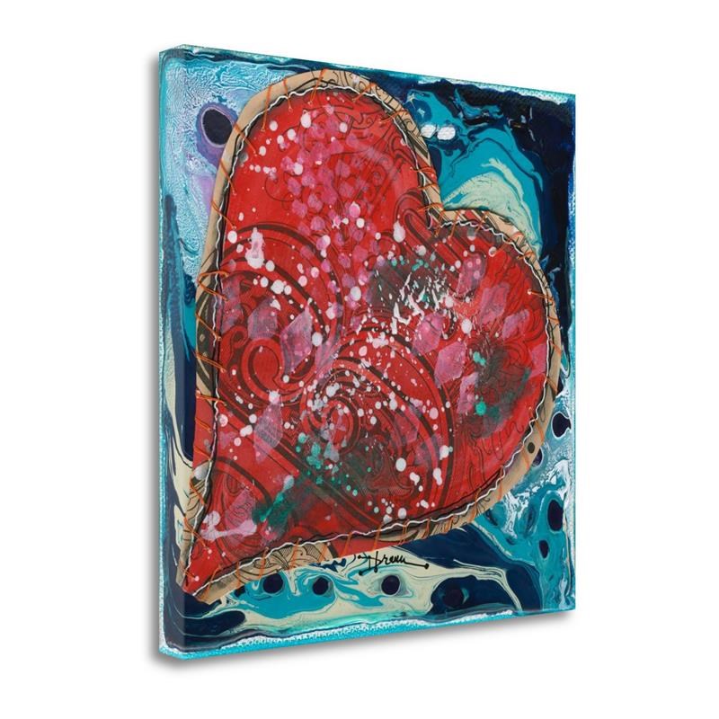 18 x 18 Stitched Red Heart I By Denise Braun Print on Canvas Fabric Multi-Color