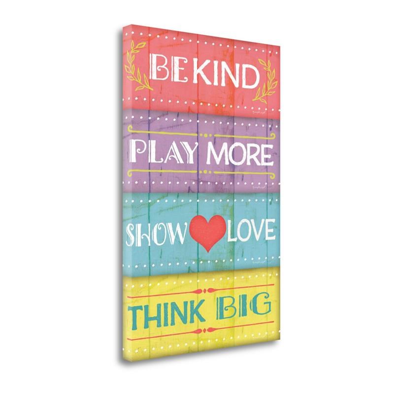 17 x 26 Kind Play Love Think By Jennifer Pugh Print on Canvas Fabric Multi-Color