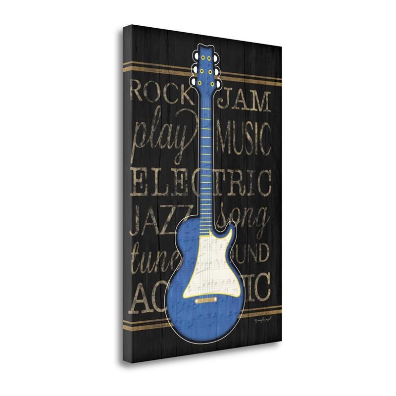 20 x 29 Music Guitar - Blue By Jennifer Pugh Print on Canvas Fabric Multi-Color