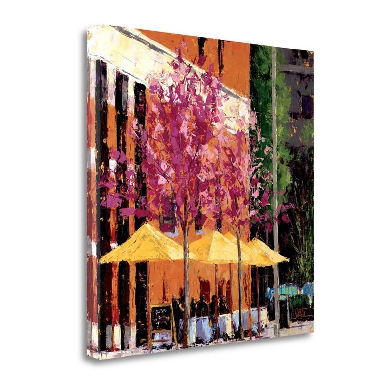 18x18 Cafe Near The Castle Green By Leslie Seata - on Canvas Fabric Multi-Color
