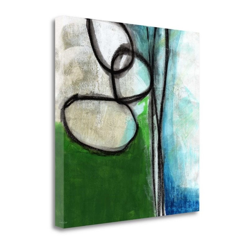 18x18 Green And Blue Abstract By Linda Woods- Print on Canvas Fabric Multi-Color