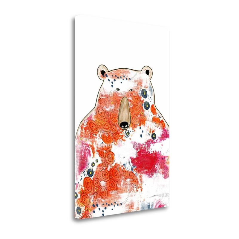 20x29 Bear With Orange Flowers By Sarah Ogren Print on Canvas Fabric Multi-Color