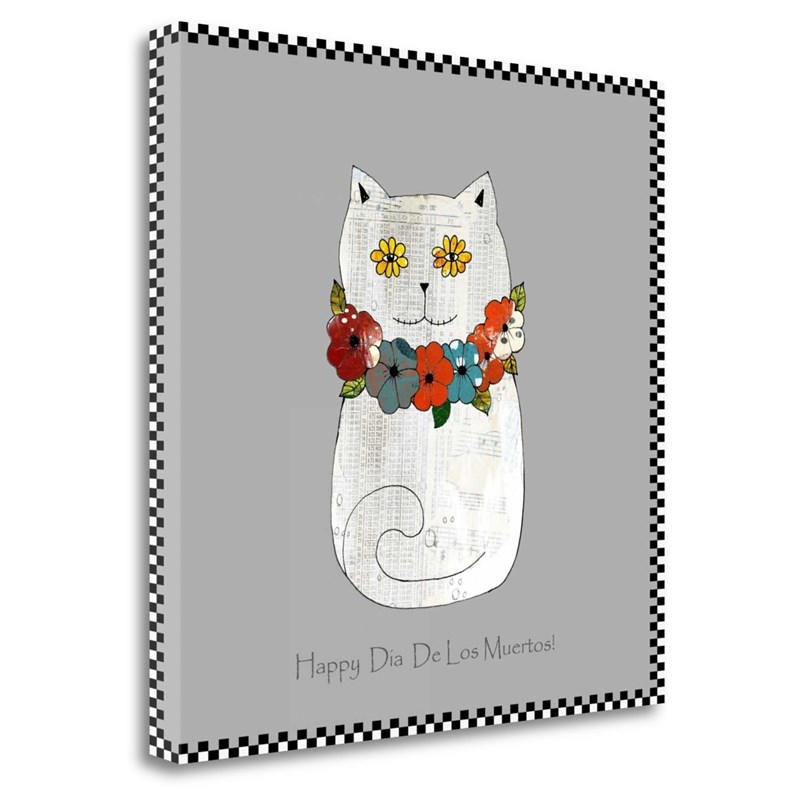 20x20 Happy Day Of The Dead Cat by Sarah Ogren Print on CanvasFabric Multi-Color