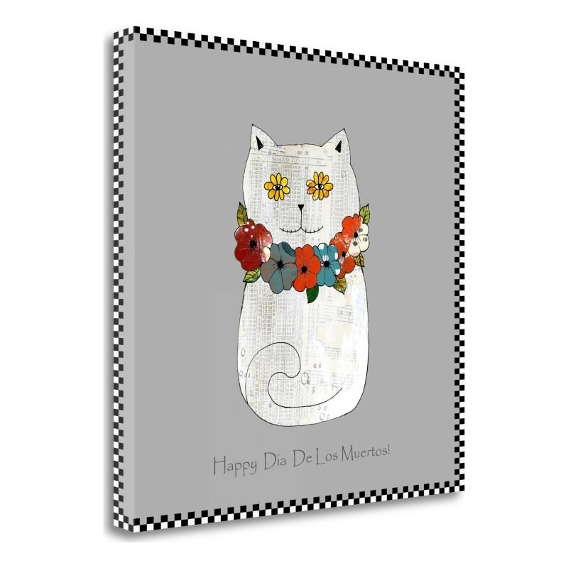 35x35 Happy Day Of The Dead Cat by Sarah Ogren Print on CanvasFabric Multi-Color