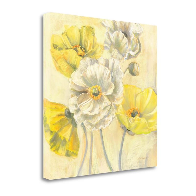 Gold And White Contemporary Poppies I By Carol Rowan - Canvas Fabric Multi-Color