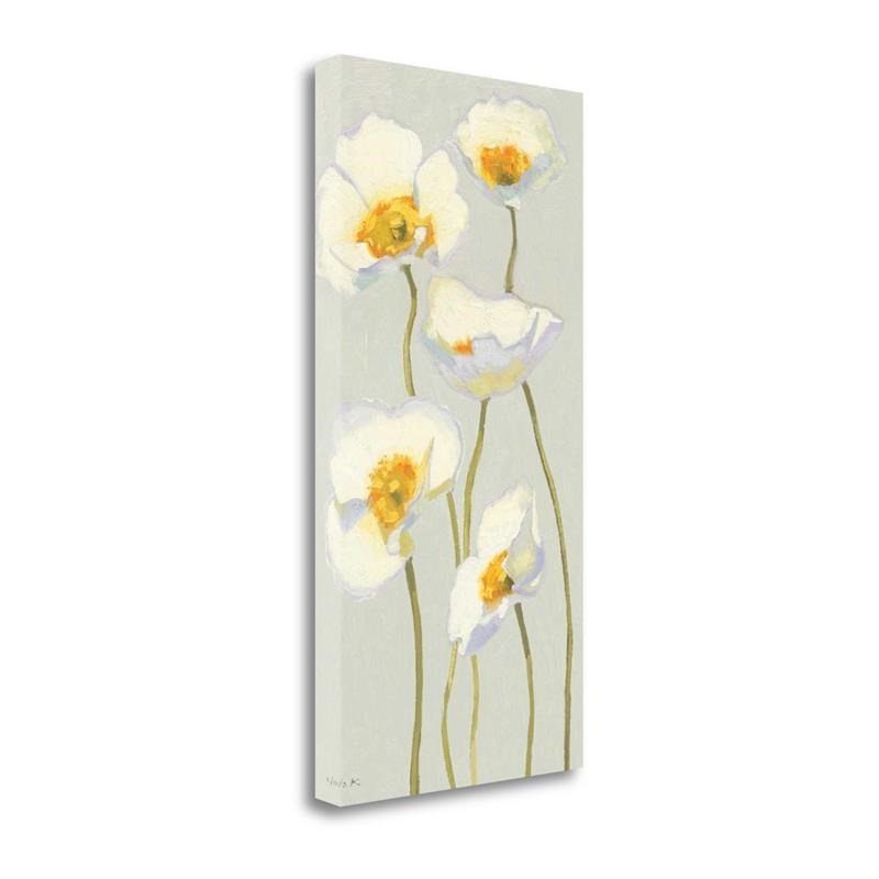 15x29 White On White Poppies Panel II By Shirley Novak-Canvas Fabric Multi-Color