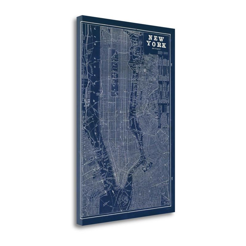 23x34 Blueprint Map New York By Sue Schlabach Print on Canvas Fabric Multi-Color