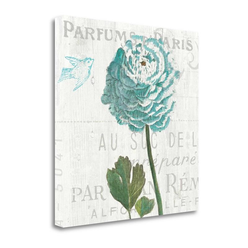 18x18 Floral Messages On Wood II Blue By Sue Schlabach-Canvas Fabric Multi-Color