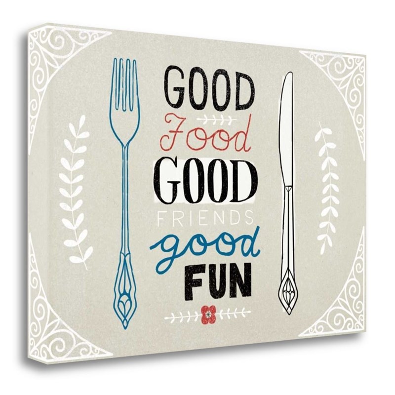 Good Food Friends Fun Horizontal by Oliver Towne - Multi-Color Canvas Fabric