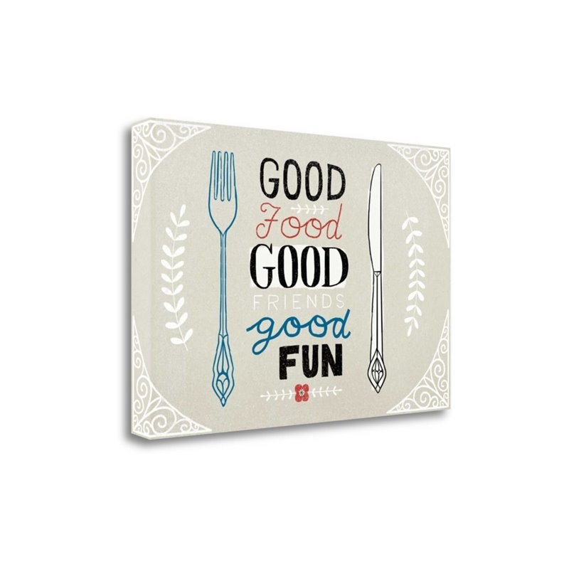 Good Food Friends Fun Horizontal by Oliver Towne - Multi-Color Canvas Fabric