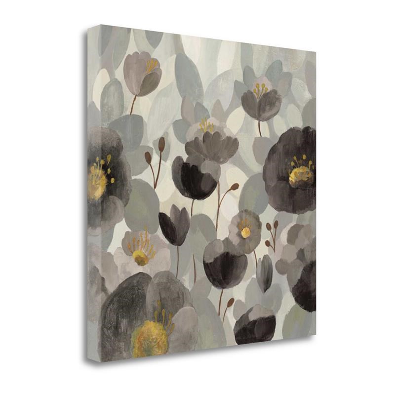 18x18 Morning Bloom Greige By Silvia Vassileva Print on CanvasFabric Multi-Color