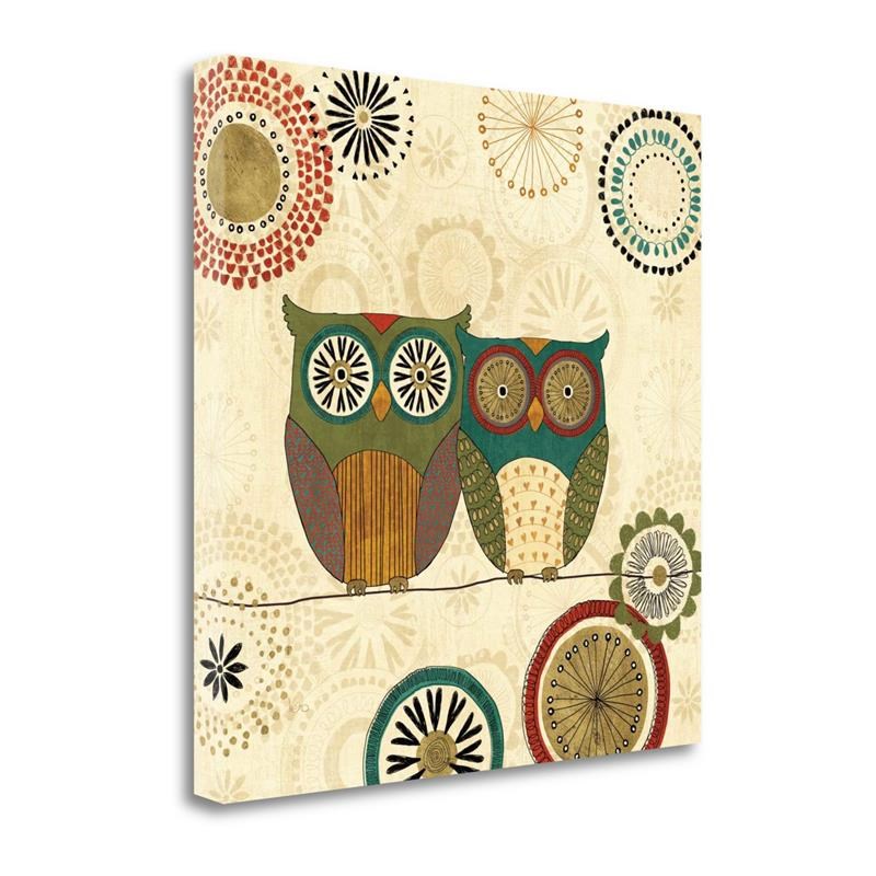18x18 Spice Road Owls II By Veronique Charron Print on Canvas Fabric Multi-Color