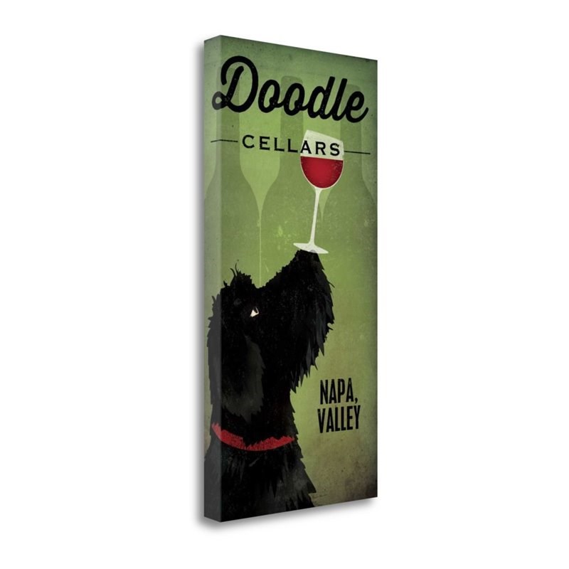 15x29 Doodle Wine II Black Dog By Ryan Fowler Print on Canvas Fabric Multi-Color