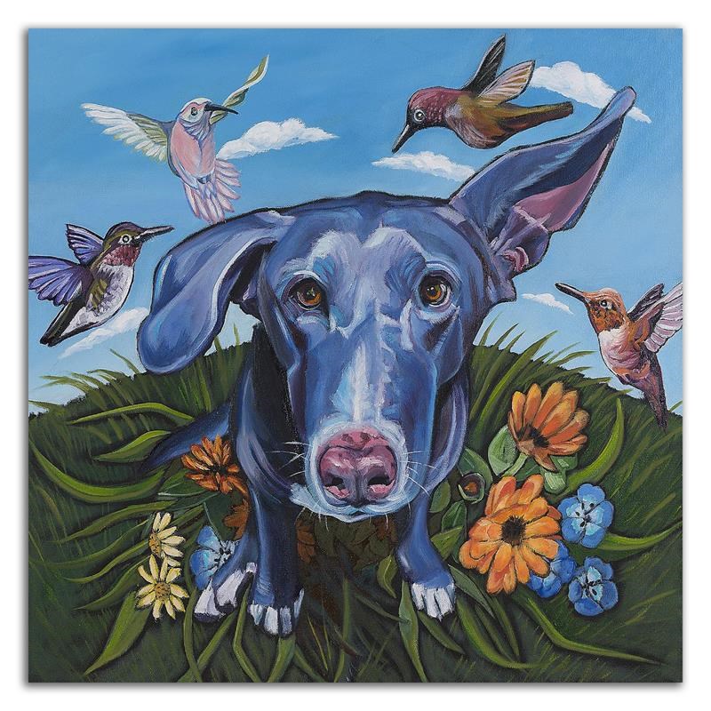 30 x 30 Babs n' Birds by Kathryn Wronski - Wall Art Print on Canvas Fabric Blue
