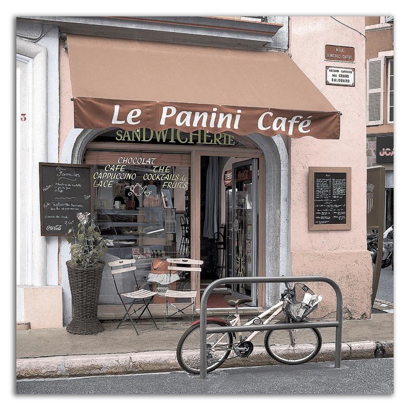 18 x 18 Le Panini Cafe by Alan Blaustein - Wall Art Print on Canvas Fabric Gray