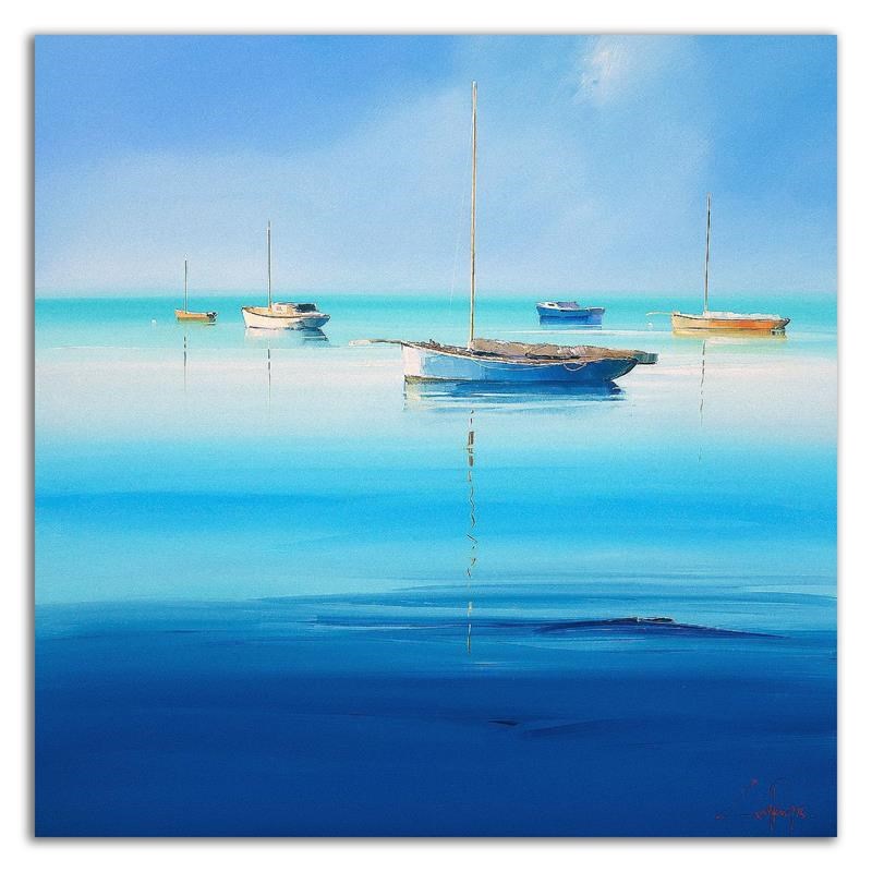 18 x 18 Blue Couta by Craig Trewin Penny - Wall Art Print on Canvas Fabric White