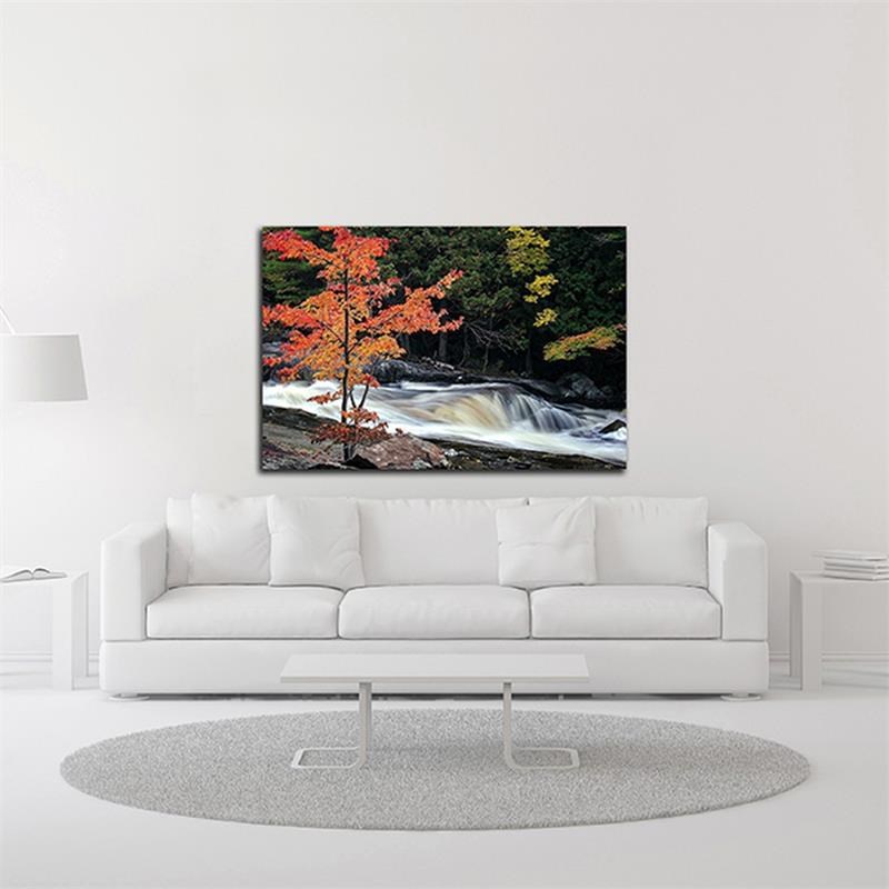 36x24 Autumn Lower Rosseau Falls by David W. Pollard Print on CanvasFabric White