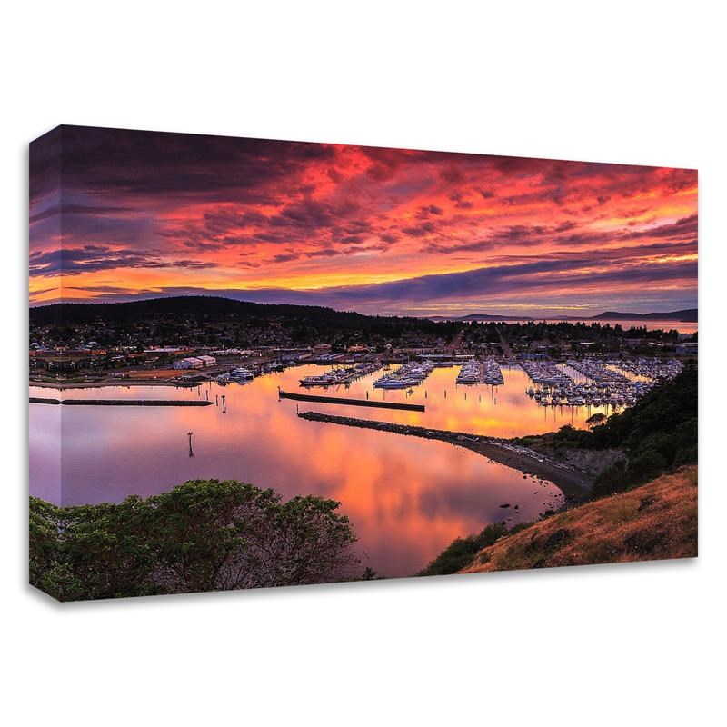 22x18 Red Sunset Over Harbor by Shawn/Corinne Severn Print on CanvasFabric White