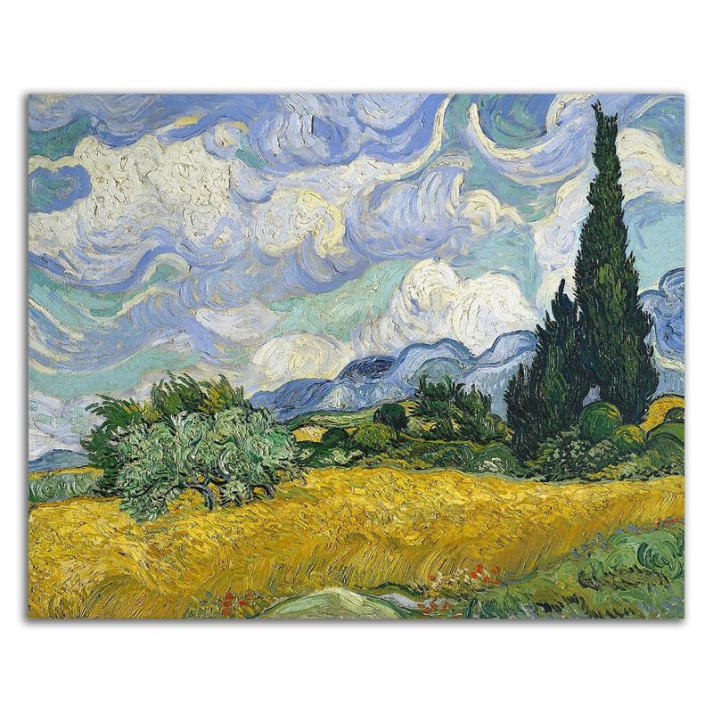 22x18 Wheat Field with Cypresses by Vincent Van Gogh Print on CanvasFabric White