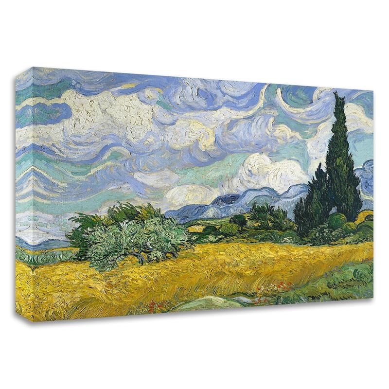 22x18 Wheat Field with Cypresses by Vincent Van Gogh Print on CanvasFabric White