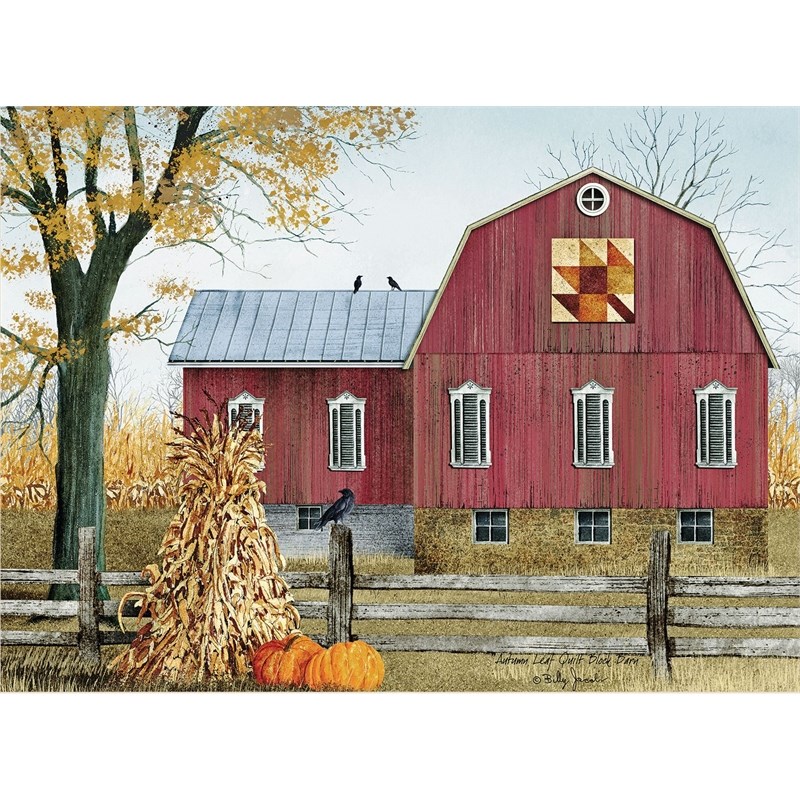 Autumn Leaf Quilt Block Barn by Billy Jacobs Printed Art Wood Multi-Color