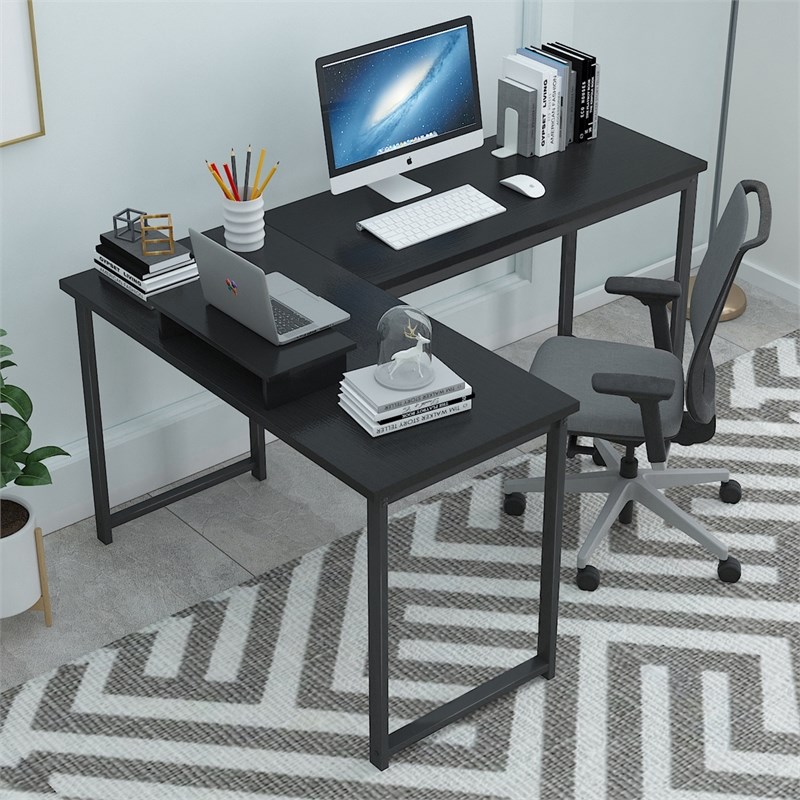 cro decor wood l-shaped wood home office gaming desk in black - ay20 ...