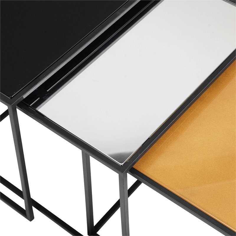 CRO Decor 3 Piece Square Nesting Metal Coffee Table Set in Multi-Color
