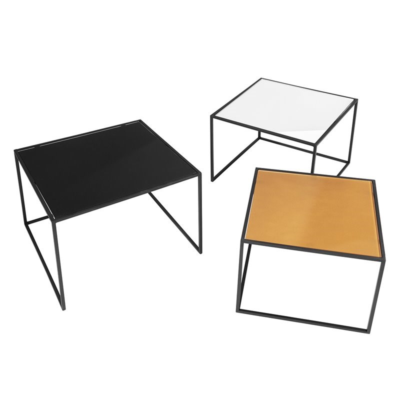 CRO Decor 3 Piece Square Nesting Metal Coffee Table Set in Multi-Color