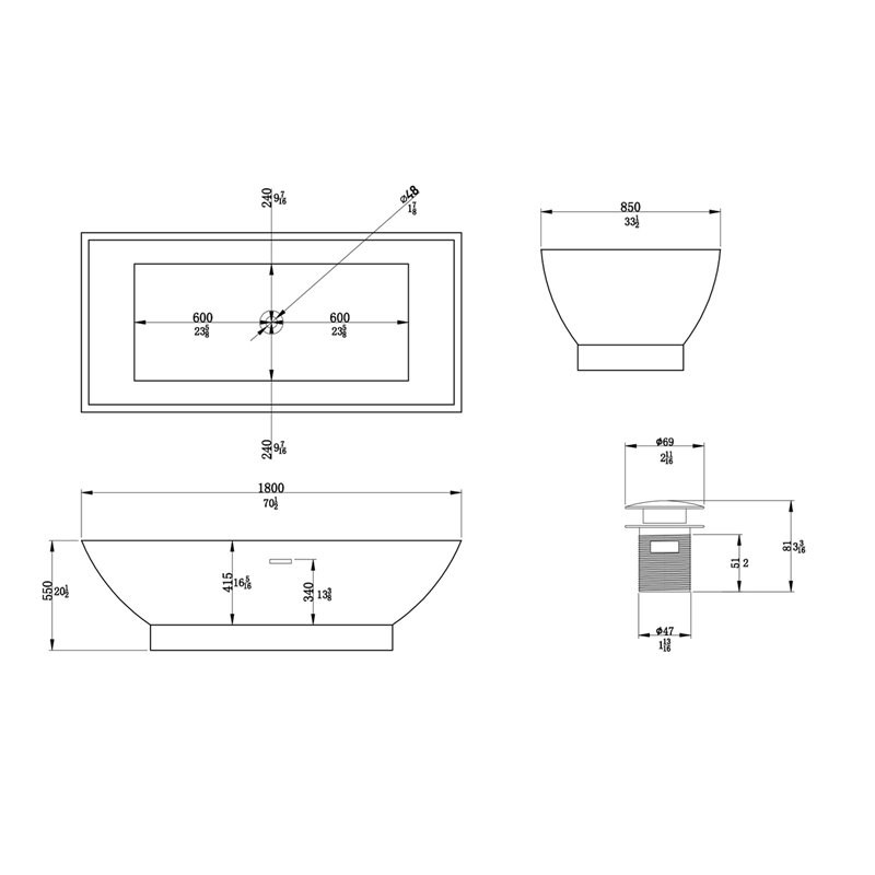 CRO Decor Multifunctional Freestanding Acrylic Bathtub in White