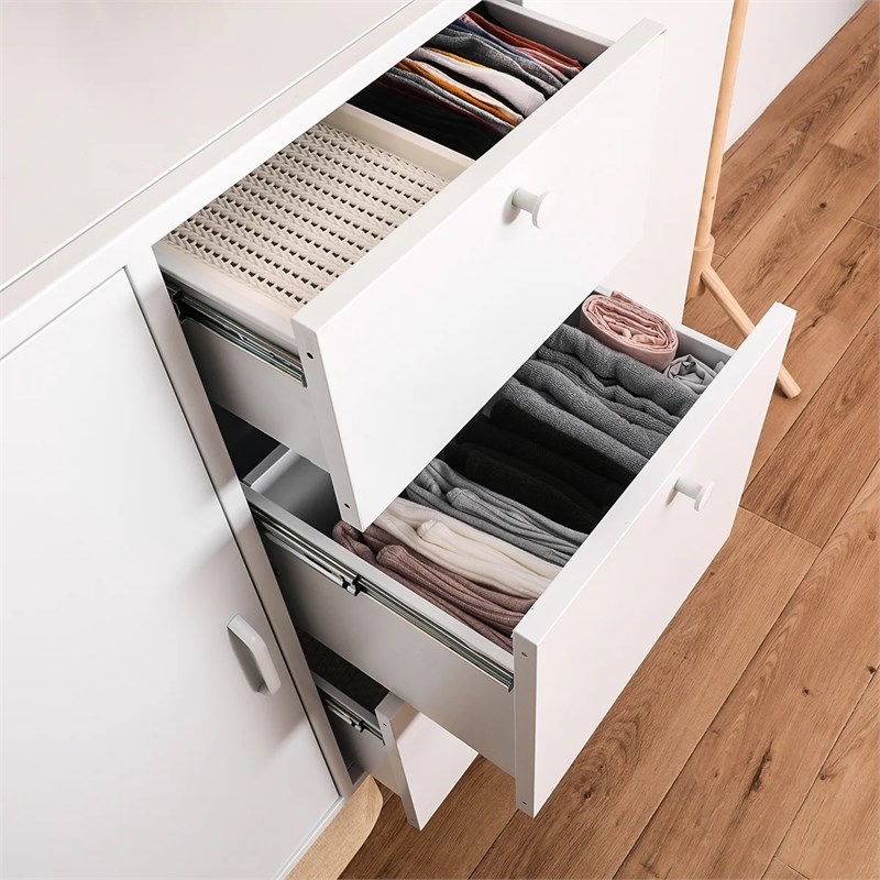 CRO Decor Metal Cabinet with 2 Doors and 3 Drawers Multipurpose Storage in White