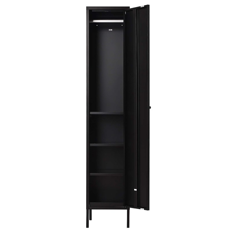 CRO Decor Metal Cabinet with 3 Levels of Adjustable Shelves and 1 Rail in Black