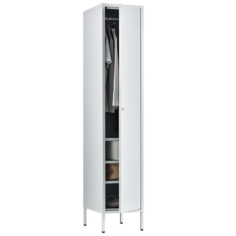 CRO Decor Metal Cabinet with 3 Levels of Adjustable Shelves and 1 Rail in White