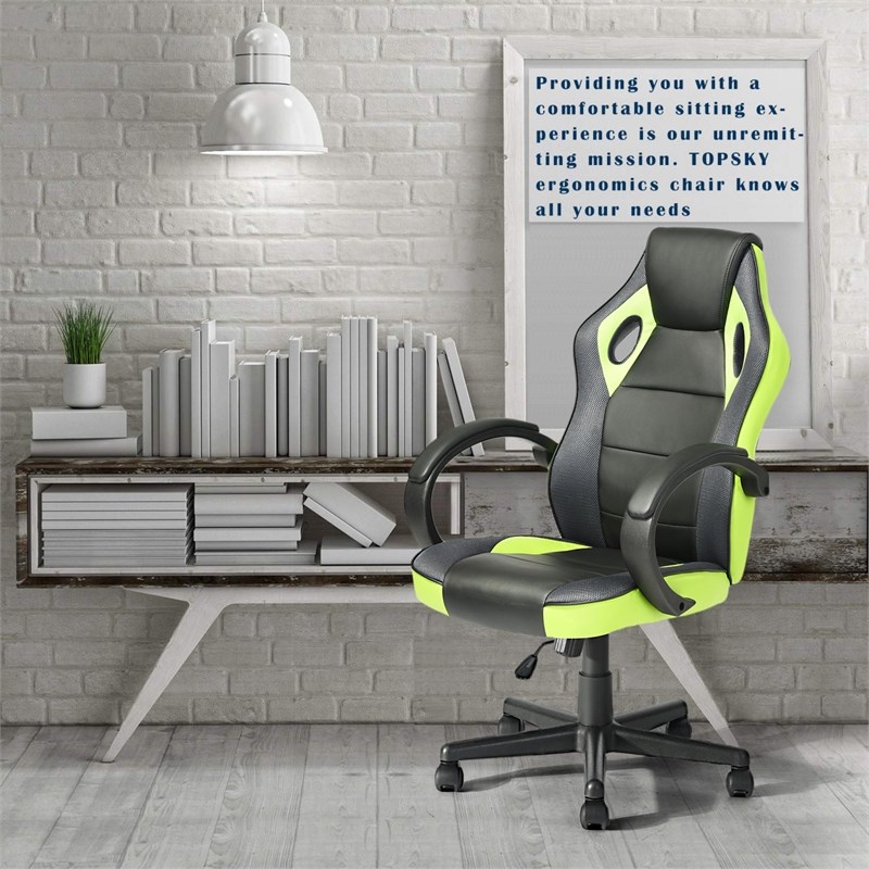 CRO Decor  Office Computer Gaming Leather Armrest Rolling Chair in Green