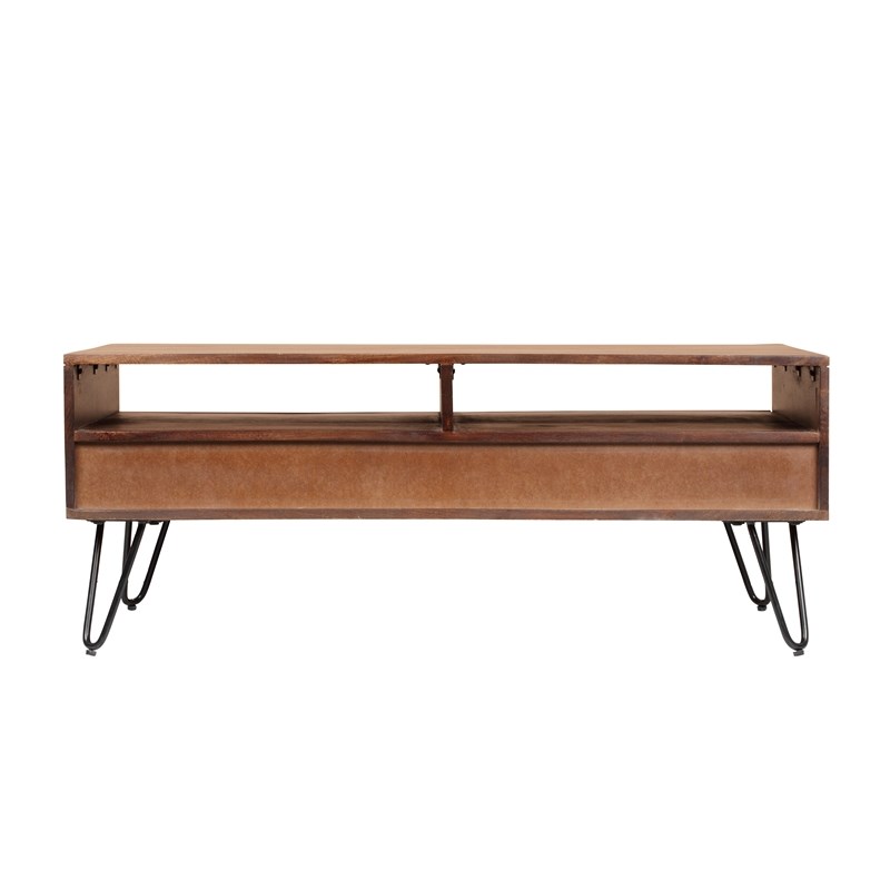 CRO Decor Coffee Table with 2 Drawers and Open Shelf Soild Wood in Espresso
