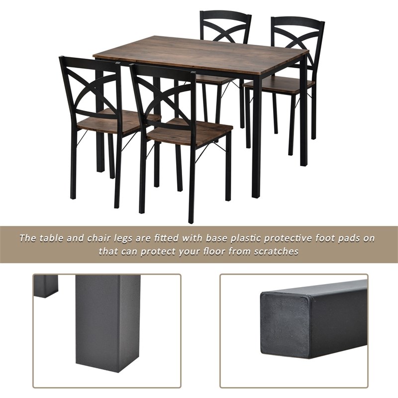 CRO Decor 5-Piece Industrial Wooden Dining Set with Metal Frame- Brown