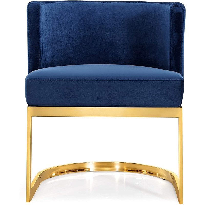 CRO Decor Blue Velvet Upholstered Accent Chair with Polished Gold Metal Frame