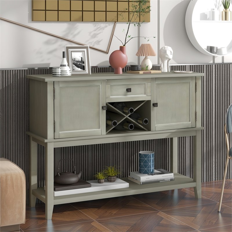 CRO Decor Kitchen Storage Sideboard with Wine Rack and Open Shelf-Gray