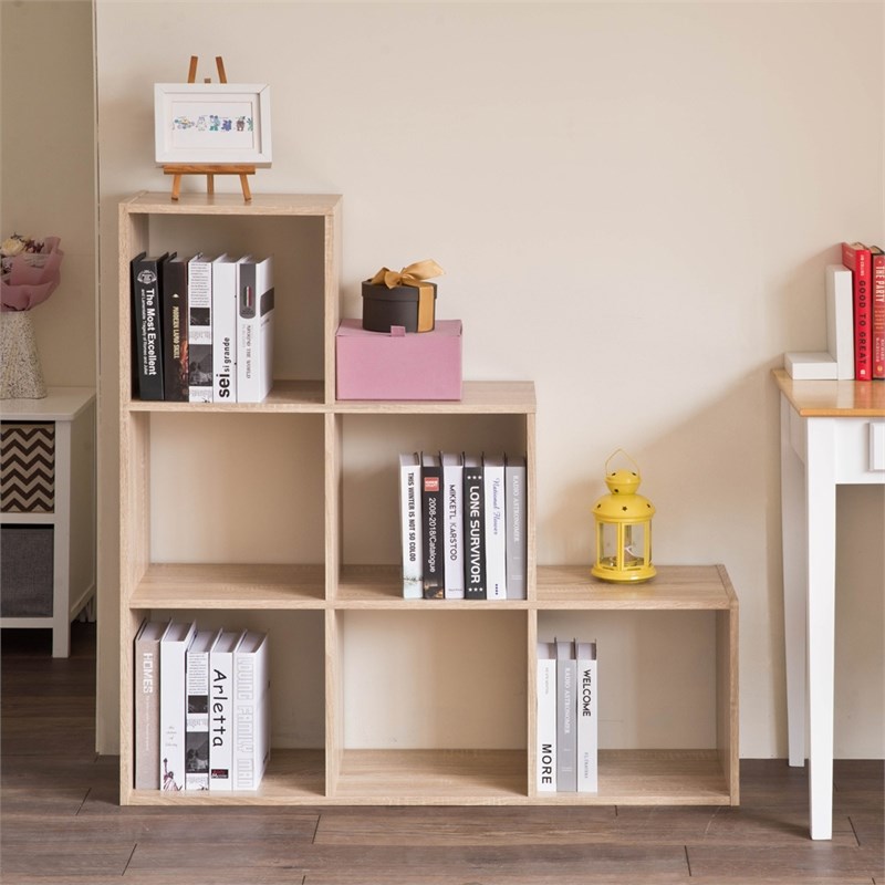 CRO Decor 42.5'' Wood Cube Bookcase 6- grid Stepwise Storage Shelf