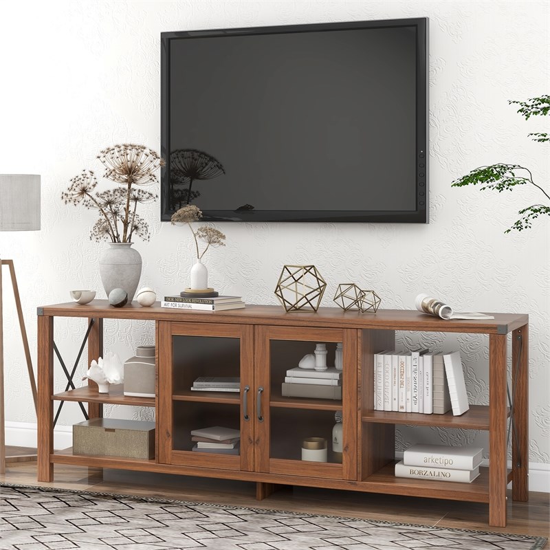 CRO Decor 68.1'' Storage TV Cabinet Entertainment Center with Acrylic Glass Door