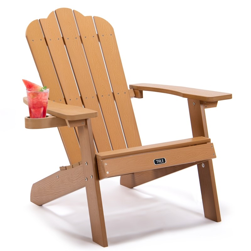 CRO Decor Adirondack Chair with Cup Holder and Fade-Resistant Plastic Wood-Brown