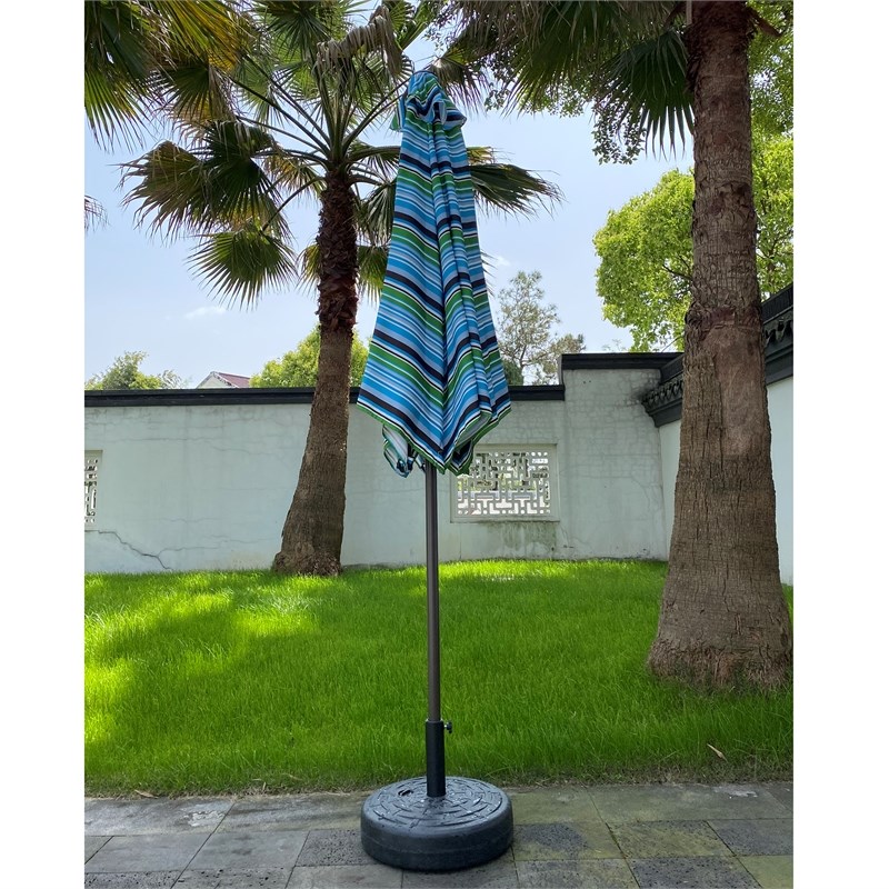 CRO Decor Outdoor Patio 8.6-Feet Market Table Umbrella (Blue Stripes)