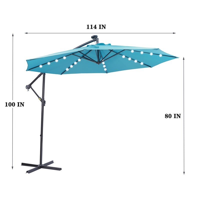 CRO Decor 10FT Solar LED Patio Outdoor Umbrella Hanging Cantilever Umbrella-Blue