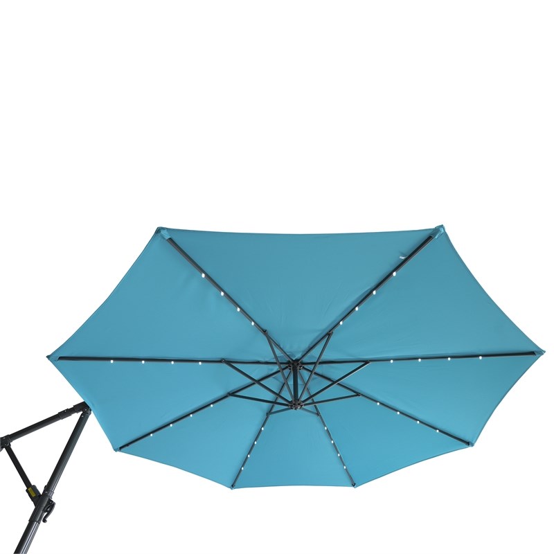CRO Decor 10FT Solar LED Patio Outdoor Umbrella Hanging Cantilever Umbrella-Blue