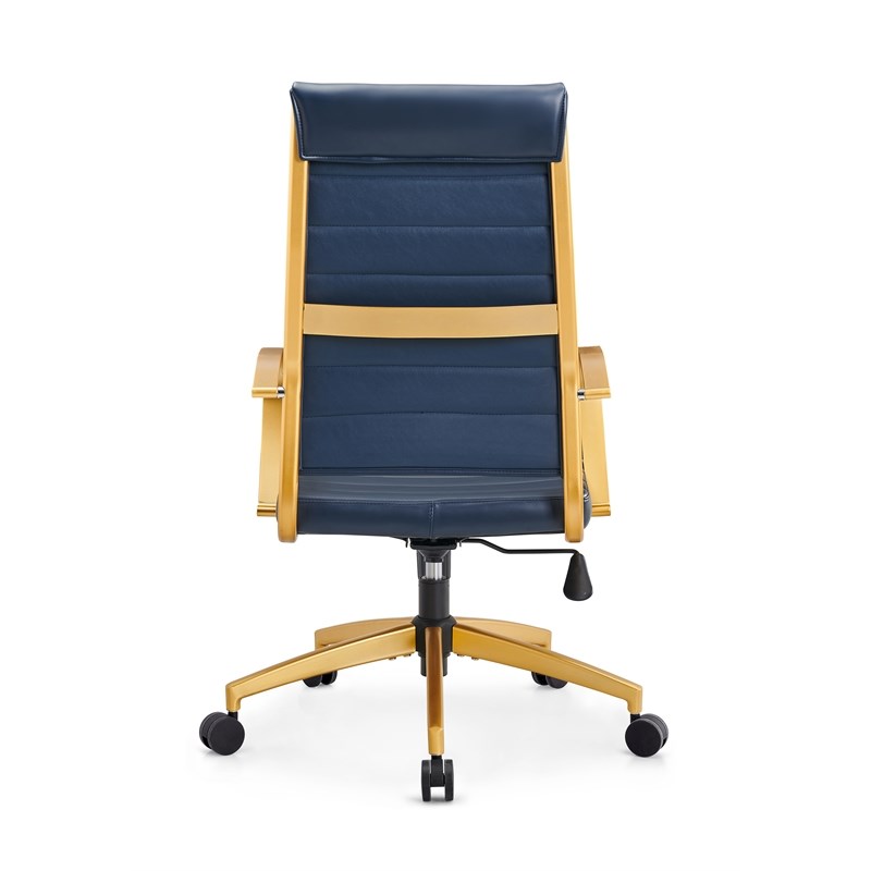 CRO Decor Gold Desk Chair in Blue Leather High Back Office Chair with  Armrest | Homesquare