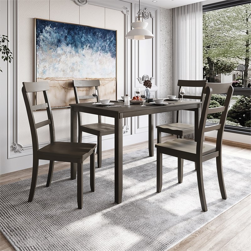 CRO Decor 5-piece Kitchen Dining Table Set Wood Table and Chairs Set (Gray)