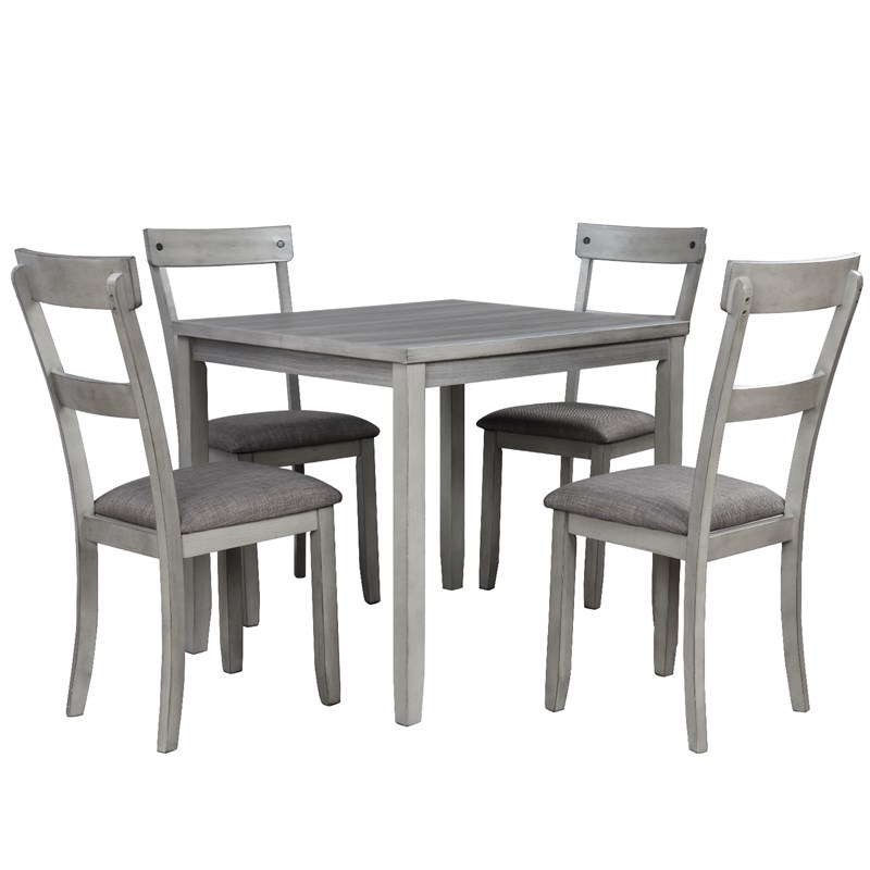 CRO Decor 5 Piece Dining Table Set Industrial Wooden Kitchen Table  (Light Gray)