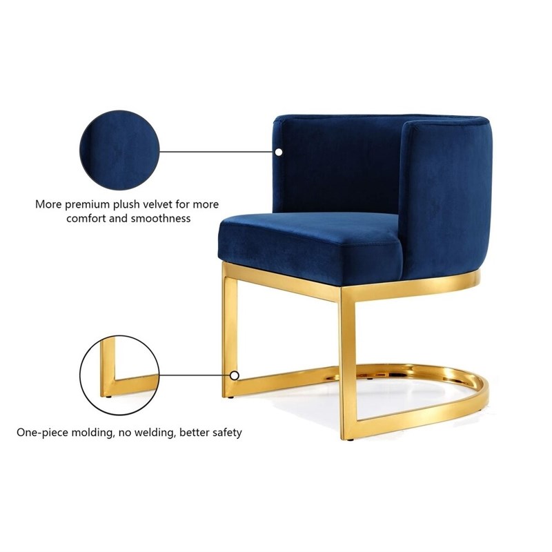 CRO Decor 2pc Blue Velvet Upholstered Accent Chair with Gold Metal Frame